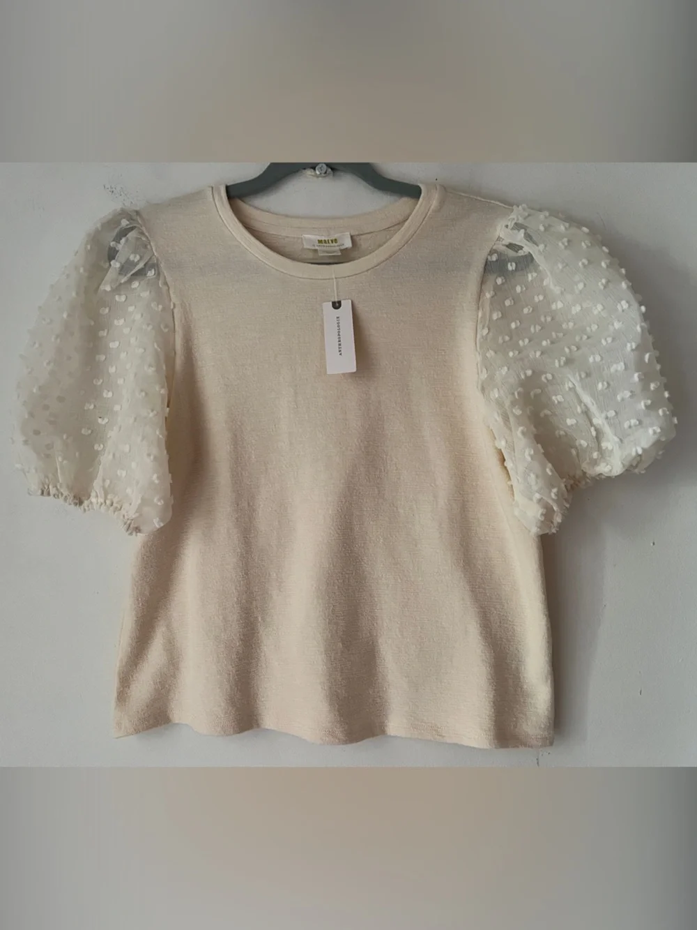 NWT Anthropologie Maeve Cream Puff-Sleeve Top Sz Medium
